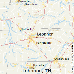 Where can a map of Lebanon, Tennessee be found?
